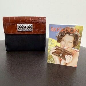 Brighton Alligator Brown Black Leather Bellissimo Hearts Small Bifold Wallet Y2K